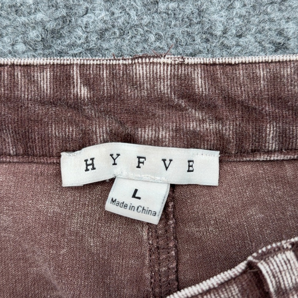 HYFVE Wide Leg Corduroy Women L Cotton Spandex Brown Acid Wash Pants - Picture 3 of 7